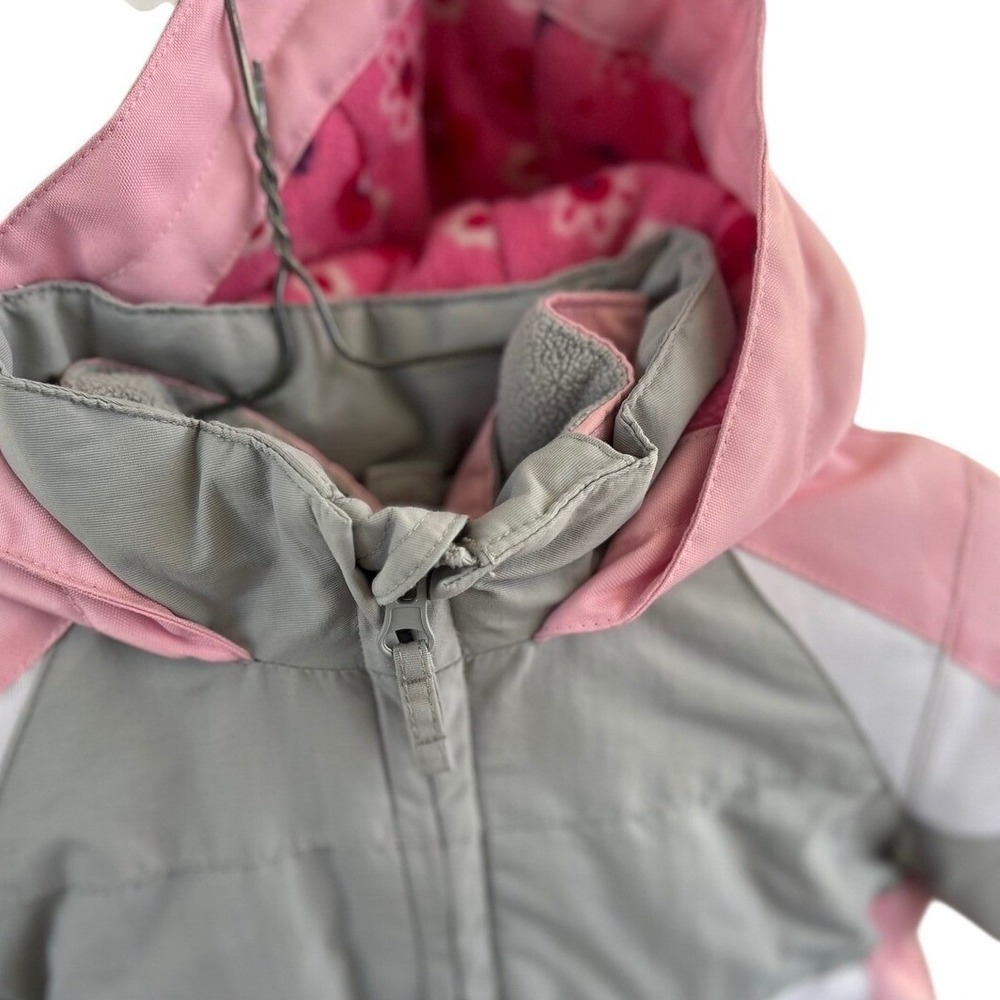 Kids Pink Gray Winter Ski Jacket Hooded Insulated Warm Snow Coat 24 Month Fleece - Picture 8 of 8